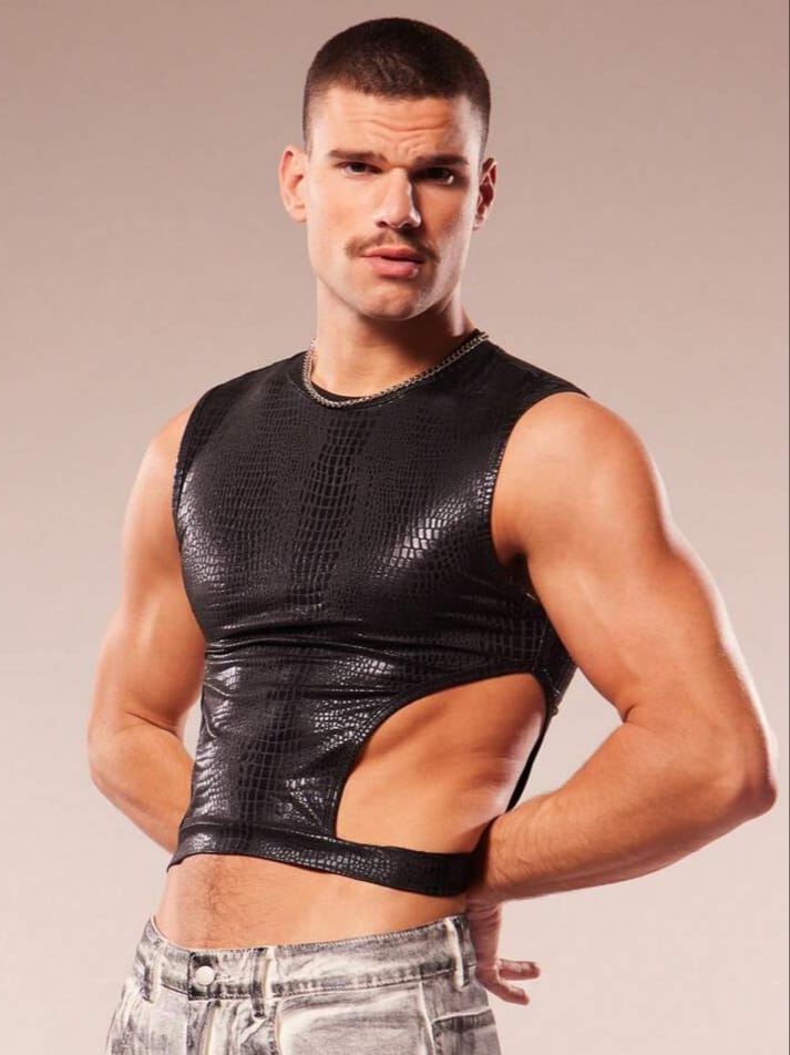 Men's Crew Neck Crocodile Embossed Cut=Out Tank Top